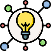 Icon of light bulb circled and being surrounded by circles.