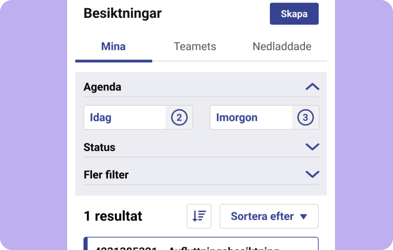 Close-up of the filters in the start page.