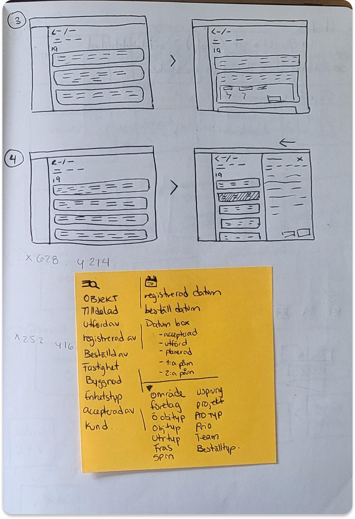 Another photo of a notebook with sketches.