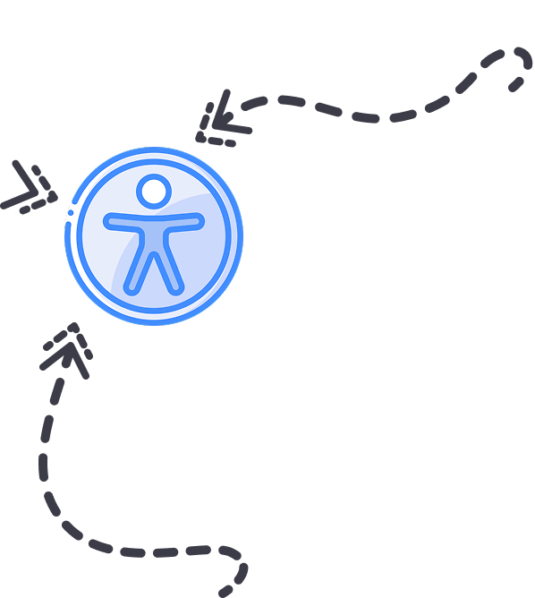 Illustration of accessibility icon surrounded by arrows.