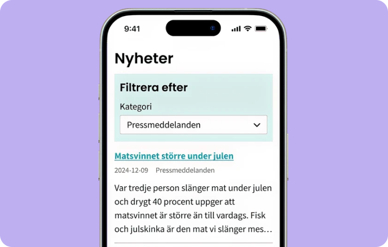 Close-up of the filter in the startpage for the news section.