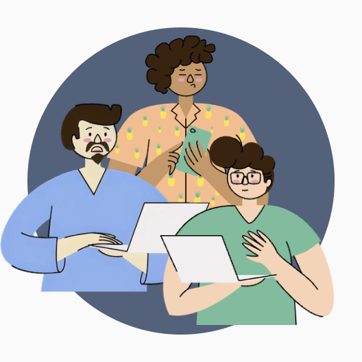 Illustration depicting three characters.